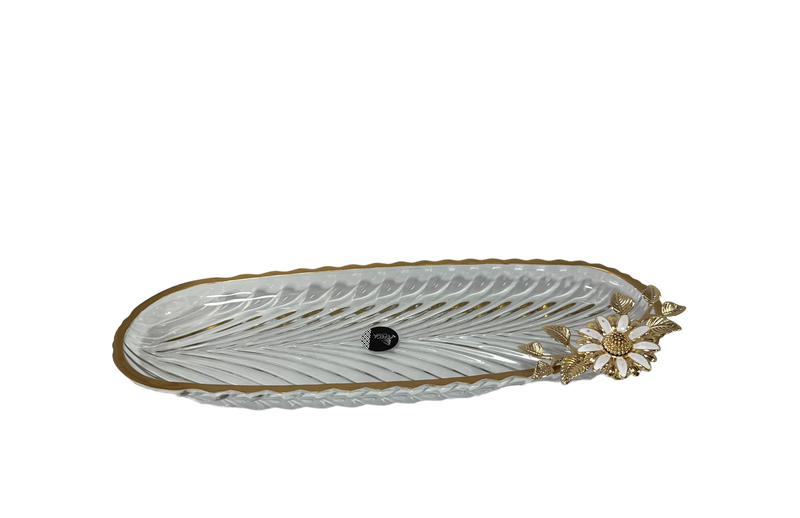 White Daisy Glass Boat Shape Service Plate