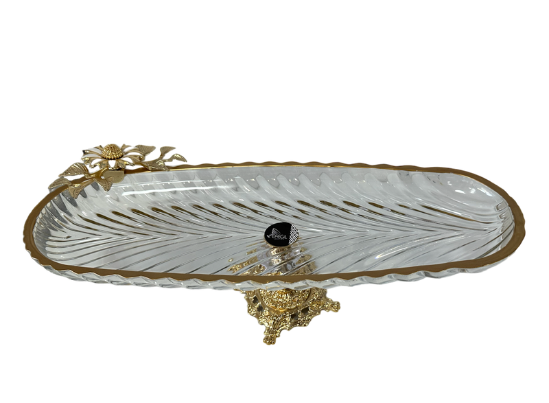 White Daisy Glass Boat Shape Service Plate