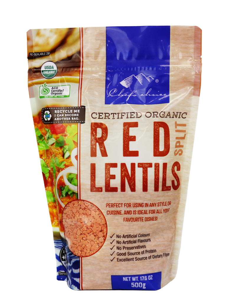 Certified Organic Red Split Lentils 500g