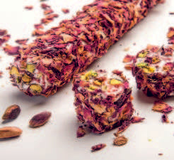 Ruby Special Turkish Delight - Rose Leaf Coated Ribbon Delight With Pomegranate And Pistachio.