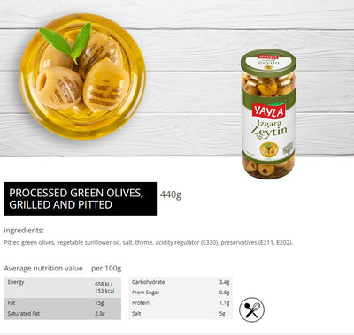 Yayla Grilled & Marinated Green Olives 440g (Net 240g)