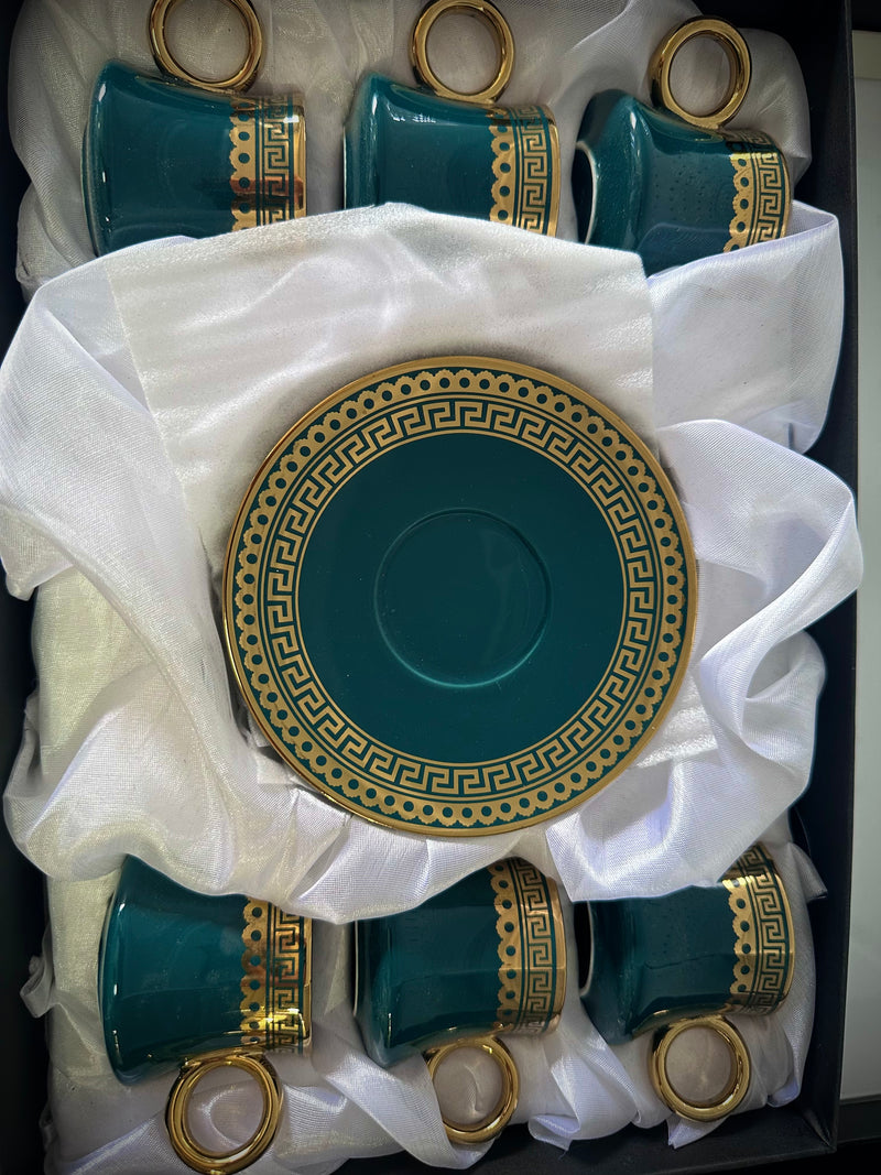 Turkish Coffee Cup & Plate Gold Design Set - 12pcs