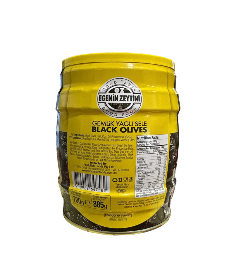 Natural Oiled Sele Black Olives - 885g