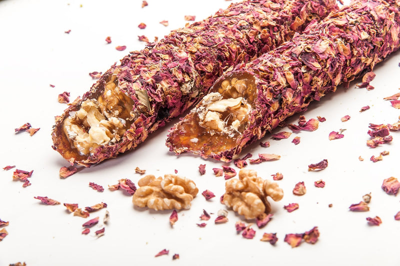 Walnut Sucuk Coated with Rose Petals