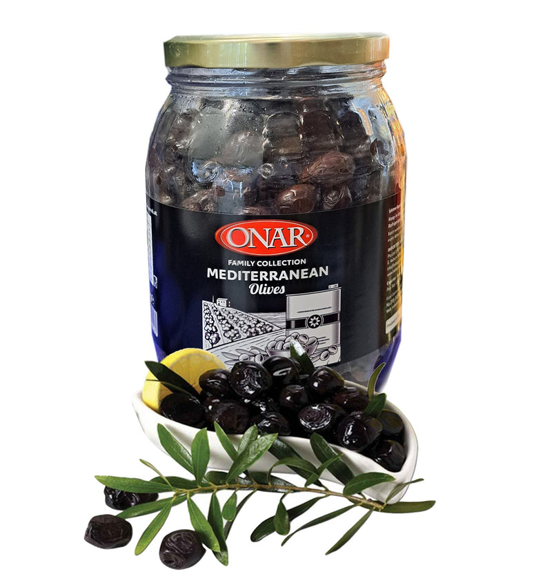 ONAR Mediterranean Black Dry Olives in Glass Jar - 1.5kg