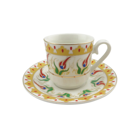 Turkish Coffee Tea Set Vintage Yellow - 12 pieces