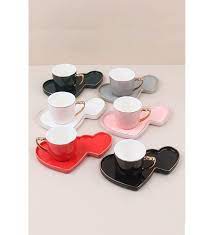 Turkish Coffee Cup & Plate Heart Glossy Set - 12pcs